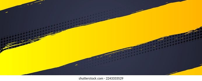 Abstracto del vector de fondo de grunge con pincel de pintura y efecto de semitono, diseño de plantilla de banner horizontal con color negro y amarillo degradado