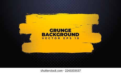 Abstract grunge background vector with paint brush and halftone effect, horizontal banner template design with gradient black and yellow color