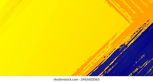 Abstract grunge background vector with paint brush and halftone effect, template design banner with gradient blue and yellow color of ukraine flag. EPS 10