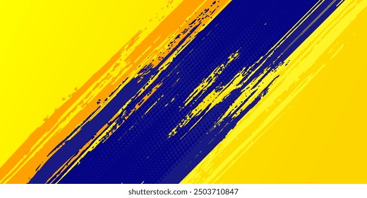 Vector de fondo grunge Abstractas con pincel y efecto semitono, Anuncio de diseño de Plantilla con color azul degradado y amarillo de la bandera de Ucrania. EPS 10