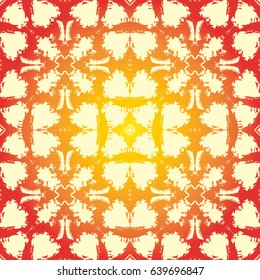 Abstract grunge background in vector with textured ornamental pattern in orange and yellow colors