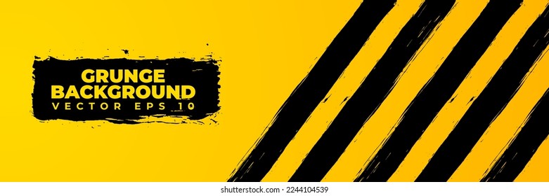 Abstract grunge background vector, warning system banner design, template backdrop with yellow black paint brush texture