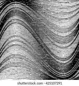 Abstract grunge background with wavy lines. Monochrome vector background