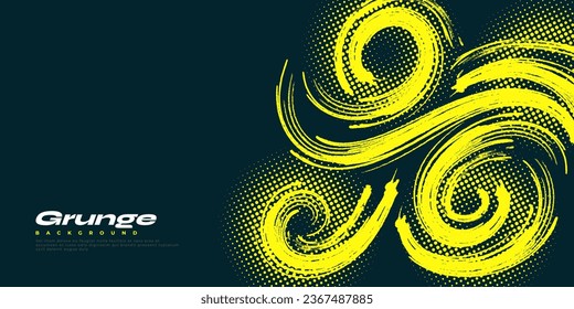 Abstract Grunge Background with Yellow Brushstroke Illustration and Halftone Effect. Sport Banner. Scratch and Texture Elements For Design