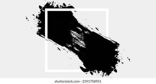 Abstract grunge backgrounds set. Brush black paint ink stroke over square frame modern