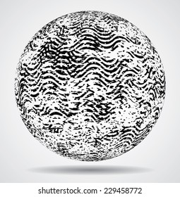 Abstract Grunge Ball. Textured Sphere with Wavy Stripes.  