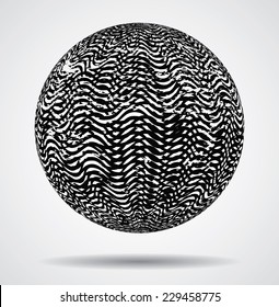 Abstract Grunge Ball. Textured Sphere with Wavy Stripes.  