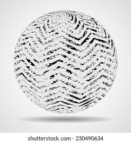 Abstract Grunge Balls isolated on White Background. Textured Sphere with Wavy Stripes. 