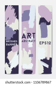 Abstract grunge banner templates, brush spots in blue and grey, vertical web design element