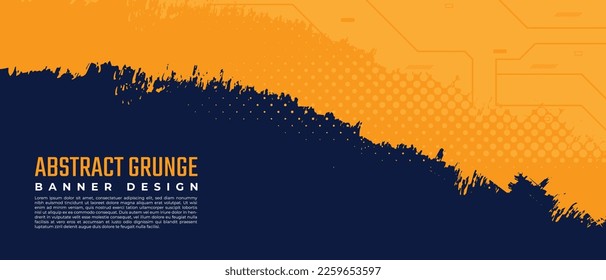 Abstracto vectorial de banner grunge, fondo horizontal con pincel de pintura y efecto de semitono, diseño de plantilla con espacio de copia para eventos de negocios o deportivos