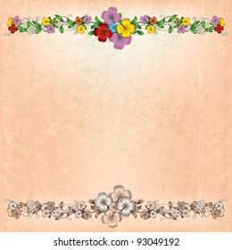 abstract grunge beige background with spring flowers