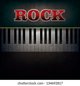 abstract grunge black background with word rock and piano