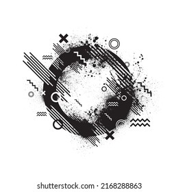 Abstract grunge black circle silhouette with different geometric design elements