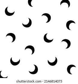 Abstract grunge black crescent moon seamless pattern. Gothic mystic witch symbol design. For wallpapers, textile, wrapping paper. Vector illustration.