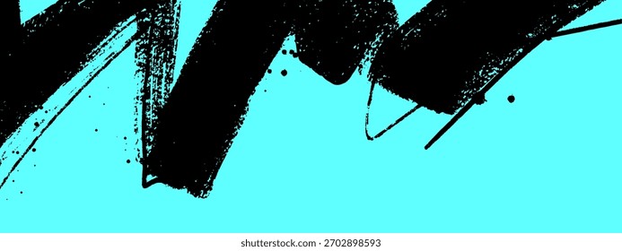 Textura abstrata de traçado de pincel áspero grunge preto. Banner danificado afligido pintado à mão tinta aquarela com linhas em zigue-zague negrito. Fundo do vetor.
