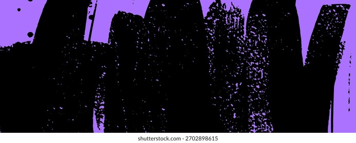 Textura abstrata de traçado de pincel áspero grunge preto. Banner danificado afligido pintado à mão tinta aquarela com linhas em zigue-zague negrito. Fundo do vetor.