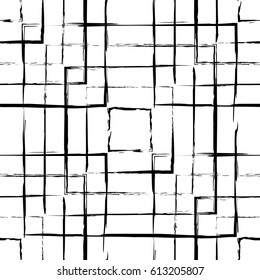 Abstract grunge black squares seamless pattern on white background. Abstract vector wallpaper. Freehand texture. Can be used for graphic design, patterns, packaging, clothing, printing on surfaces.