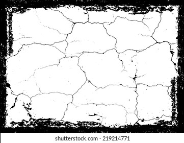 Abstract grunge black and white crack  texture background with distressed frame . Vector design illustration.