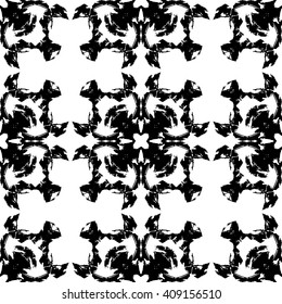  Abstract Grunge black and white seamless textured ornamental background. Vector Modern Creative Seamless print design. Geometric background of abstract ink paint splash shapes in ornamental pattern