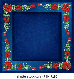 abstract grunge blue background with spring flowers