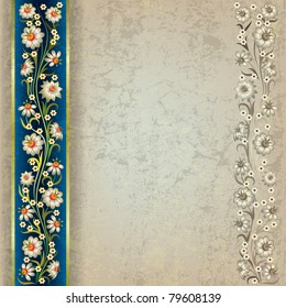 abstract grunge blue grey background with floral ornament