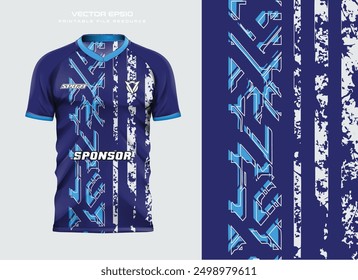 abstract grunge blue t shirt mockup sport jersey design for football soccer, racing, e sports, running design kit