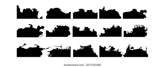 colección Abstractas de las siluetas de la frontera del grunge aislada en el fondo blanco. Perfecto para Diseño gráfico, bordes de póster y obras de arte digitales.