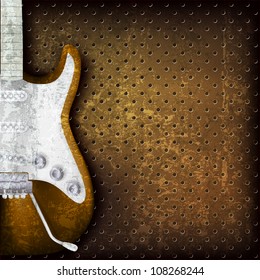 abstract grunge brown background with electric guitar