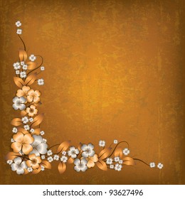 abstract grunge brown background with spring flowers