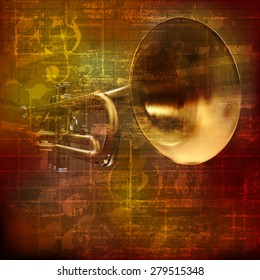 abstract grunge brown vintage sound background with trumpet