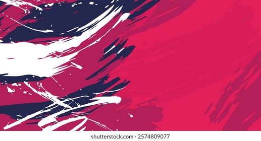 Abstract Grunge Brush Stroke Background, Sporty style background with red white and darkpurple brush colors, Rough watercolor brush stroke style background