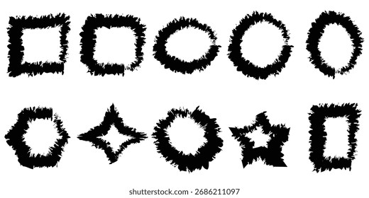 Colección Abstractas de pinceladas de grunge: líneas de tinta en negrita dibujadas a mano, texturas de pintura de Antiguas y juego de Vectores de pinceladas de caligrafía artística