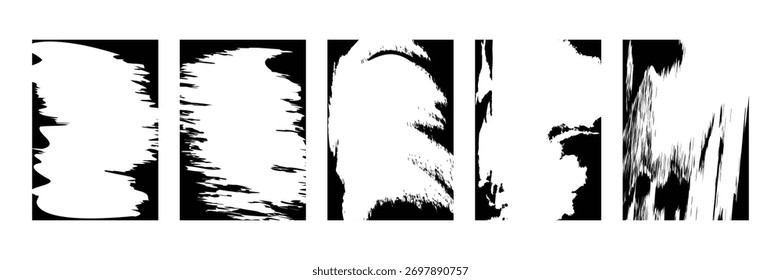 Resumo do conjunto de traçados do pincel Grunge. Texturas de pincel em preto e branco dinâmicas.