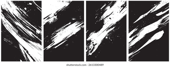 Abstract Grunge Brush Stroke Texture Set on Black Background