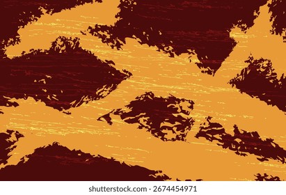 Abstrakter farbiger Pinselstrich, Texturhintergrund mit gestresstem gelben und braunen Oberflächeneffekt. Diese raue künstlerische Textur eignet sich perfekt für Poster, Flyer, Banner, Webhintergründe, digitale Kunstwerke, 