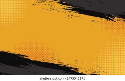 Abstract grunge brush stroke textured black and yellow background