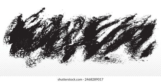 Abstrakte Grunge Pinselstriche auf transparentem Hintergrund. Vektorgrafik grungy Hintergrund. Spritzer schwarze Farbe. Tintenspritzer. Spuren von Graphit, Kohle, Bleistift auf Papier. Textur für Grafikdesign.