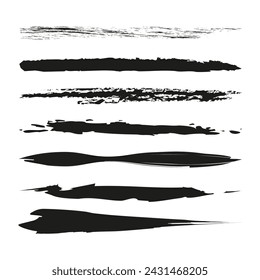 Abstract grunge brush strokes set. Black paint textures. Artistic, dynamic design. Vector illustration. EPS 10.