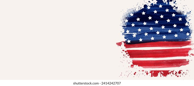 Abstract grunge brushed flag of United States of America. Template for horizontal holiday banner.