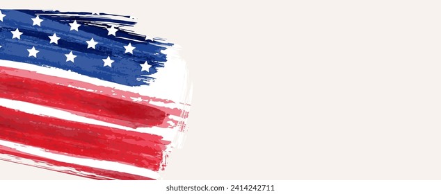 Abstract grunge brushed flag of United States of America. Template for horizontal holiday banner.