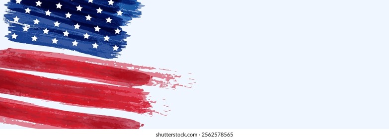 Abstract grunge brushed flag of United States of America. Template for horizontal holiday banner.