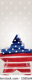 Abstract grunge brushed flag of USA in star shape. Template for United states of America national holidays (Independence day, Veteran's day, Memorial day, etc). Vertical banner template with stars.