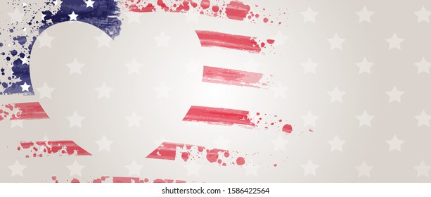 Abstract grunge brushed flag of USA in heart shape. Template for United states of America national holidays (Independence day, Veteran's day, Memorial day, etc). Horizontal banner template with stars.