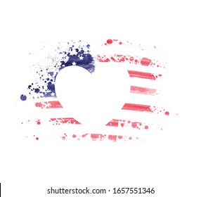 Abstract grunge brushed flag of USA in heart shape. Template for United states of America national holidays (Independence day, Veteran's day, Memorial day, etc). Background template with stars.