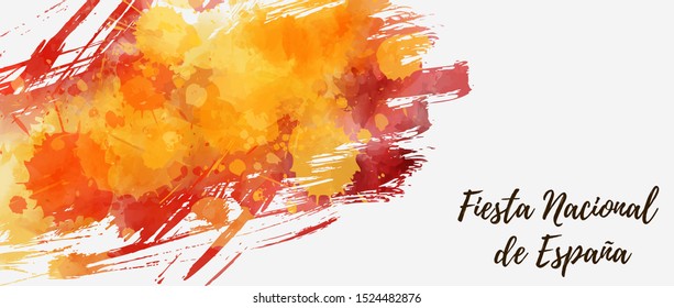 Abstract grunge brushed watercolor flag of Spain. Spain National day (Fiesta Nacional de España). Holiday template background - for national holidays banner, invitation, postcard, background, poster.