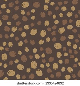 Abstract grunge bubbles on dark background. Coffee color palette. Seamless pattern for textile print, gift wrap or wallpaper.