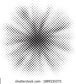 Abstract grunge burst halftone dots texture effect. Shine light effect halftone. Retro background, pop art style.