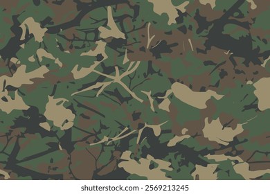 Abstract grunge camouflage, seamless texture, military camouflage pattern, Army or hunting woodland camo clothes. Camouflage wallpaper for textile and fabric. Fashion camo style. Vector