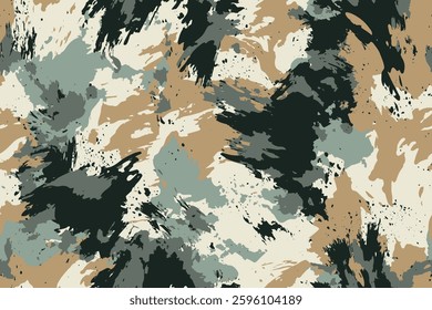 Abstract grunge camouflage, seamless texture, military camouflage pattern, Army or hunting dark khaki green camo clothes. Camouflage wallpaper for textile and fabric. Fashion camo style. Vector