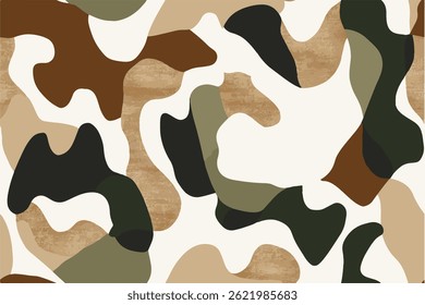 Abstract grunge camouflage, seamless texture, military camouflage pattern, Army or hunting dark khaki green camo clothes. Camouflage wallpaper for textile and fabric. Fashion camo style. Vector